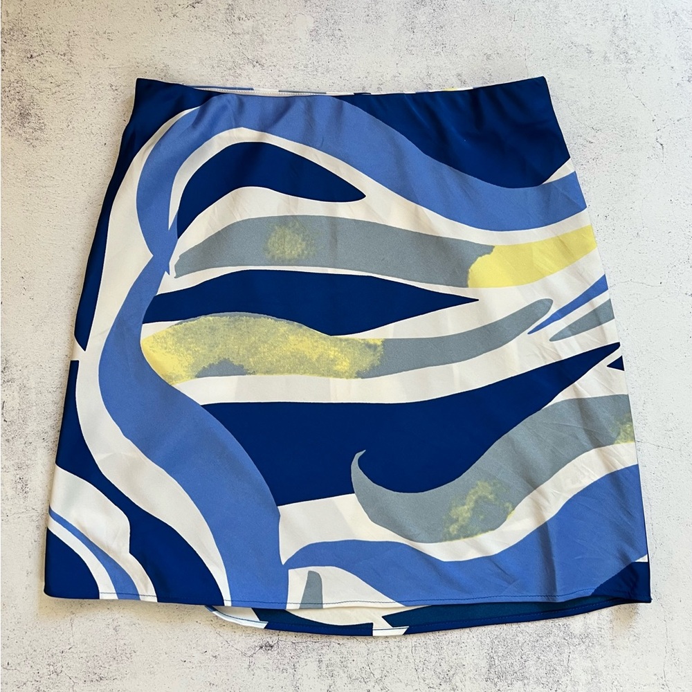 Abstract Blue Mini Skirt